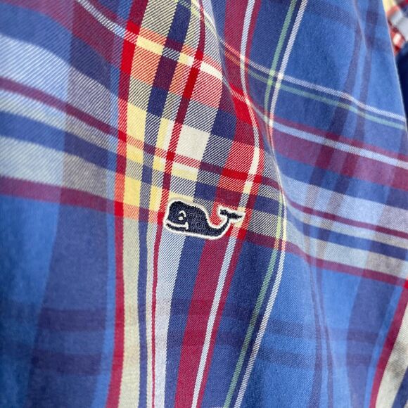 Vineyard Vines Blue Red Long Sleeve Plaid Button Up Whale Shirt Size Small Men's - Picture 5 of 10